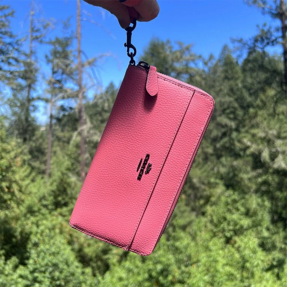 COACH Long Zip-Around Pink Pebble Leather Wallet with Silver Hardware AUTHENTIC